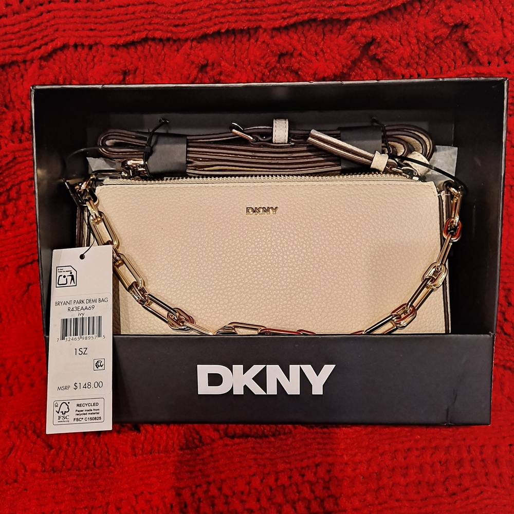 DKNY Ivory Faux Pebbled Bryant Park Demi Handbag Crossbody Bag